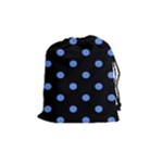 Polka Dots - Cornflower Blue on Black Drawstring Pouch (M)