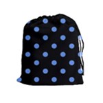 Polka Dots - Cornflower Blue on Black Drawstring Pouch (XL)