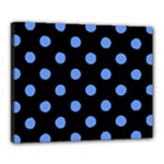 Polka Dots - Cornflower Blue on Black Canvas 20  x 16  (Stretched)