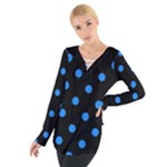 Polka Dots - Dodger Blue on Black Women s Tie Up Tee