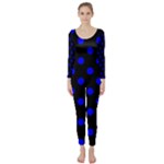 Polka Dots - Blue on Black Long Sleeve Catsuit