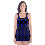 Polka Dots - Blue on Black Skater Dress Swimsuit