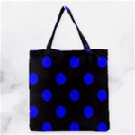 Polka Dots - Blue on Black Grocery Tote Bag