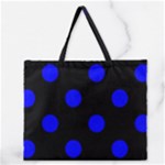 Polka Dots - Blue on Black Zipper Large Tote Bag