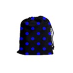 Polka Dots - Blue on Black Drawstring Pouch (M)