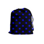 Polka Dots - Blue on Black Drawstring Pouch (L)