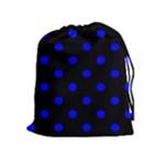 Polka Dots - Blue on Black Drawstring Pouch (XL)