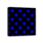 Polka Dots - Blue on Black Mini Canvas 4  x 4  (Stretched)