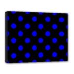 Polka Dots - Blue on Black Canvas 14  x 11  (Stretched)