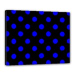 Polka Dots - Blue on Black Canvas 20  x 16  (Stretched)