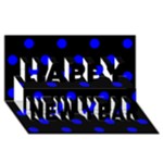 Polka Dots - Blue on Black Happy New Year 3D Greeting Card (8x4)