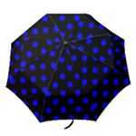 Polka Dots - Blue on Black Folding Umbrella