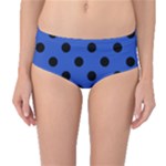 Polka Dots - Black on Cerulean Blue Mid-Waist Bikini Bottoms