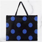 Polka Dots - Cerulean Blue on Black Zipper Large Tote Bag