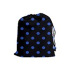 Polka Dots - Cerulean Blue on Black Drawstring Pouch (L)