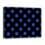 Polka Dots - Cerulean Blue on Black Canvas 14  x 11  (Stretched)