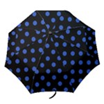 Polka Dots - Cerulean Blue on Black Folding Umbrella