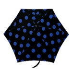 Polka Dots - Cerulean Blue on Black Mini Umbrella