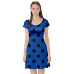 Polka Dots - Black on Cobalt Blue Short Sleeve Skater Dress