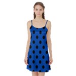 Polka Dots - Black on Cobalt Blue Satin Night Slip