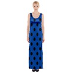 Polka Dots - Black on Cobalt Blue Maxi Thigh Split Dress