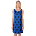 Polka Dots - Black on Cobalt Blue Sleeveless Satin Nightdress