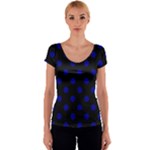 Polka Dots - Dark Blue on Black Women s V-Neck Cap Sleeve Top