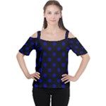 Polka Dots - Dark Blue on Black Women s Cutout Shoulder Tee