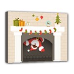 Christmas Black Santa In Fireplace Canvas 14  x 11  (Stretched)