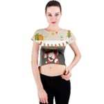 Christmas Black Santa In Fireplace Crew Neck Crop Top