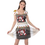 Christmas Black Santa In Fireplace Cap Sleeve Dress