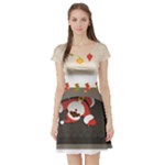 Christmas Black Santa In Fireplace Short Sleeve Skater Dress