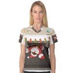 Christmas Black Santa In Fireplace Women s V-Neck Sport Mesh Tee