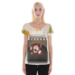 Christmas Black Santa In Fireplace Women s Cap Sleeve Top