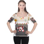 Christmas Black Santa In Fireplace Women s Cutout Shoulder Tee