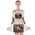 Christmas Black Santa In Fireplace Long Sleeve Skater Dress