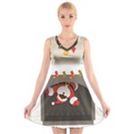 Christmas Black Santa In Fireplace V-Neck Sleeveless Dress