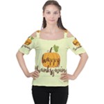 Happy Thanksgiving Pumpkin Women s Cutout Shoulder Tee