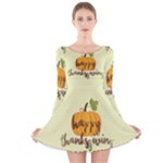 Happy Thanksgiving Pumpkin Long Sleeve Velvet Skater Dress