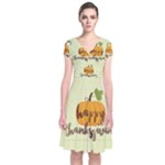 Happy Thanksgiving Pumpkin Short Sleeve Front Wrap Dress