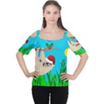 santa sloth Women s Cutout Shoulder Tee