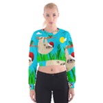 santa sloth Women s Cropped Sweatshirt