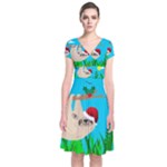 santa sloth Short Sleeve Front Wrap Dress