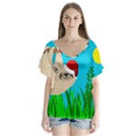 santa sloth V-Neck Flutter Sleeve Top