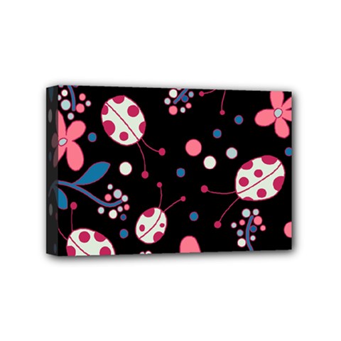 Pink ladybugs and flowers  Mini Canvas 6  x 4  from ArtsNow.com