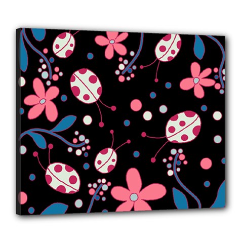 Pink ladybugs and flowers  Canvas 24  x 20  from ArtsNow.com