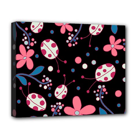 Pink ladybugs and flowers  Deluxe Canvas 20  x 16   from ArtsNow.com