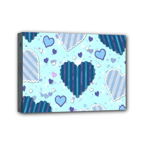 Light and Dark Blue Hearts Mini Canvas 7  x 5  from ArtsNow.com