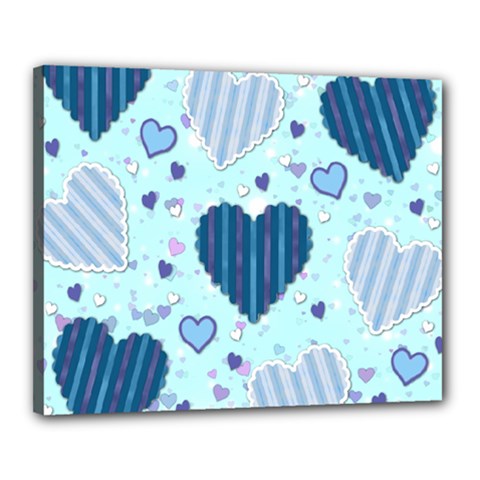 Light and Dark Blue Hearts Canvas 20  x 16  from ArtsNow.com