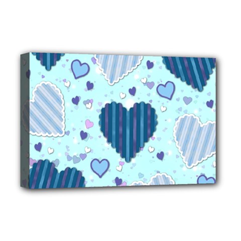 Light and Dark Blue Hearts Deluxe Canvas 18  x 12   from ArtsNow.com